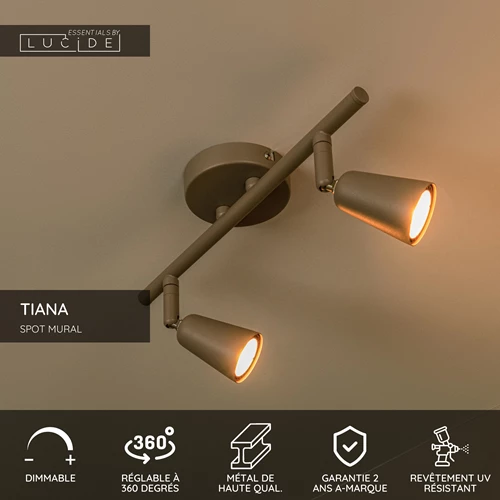 Lucide TIANA - Spot mural / Applique mural - 2xGU10 - Taupe | Essential - USP